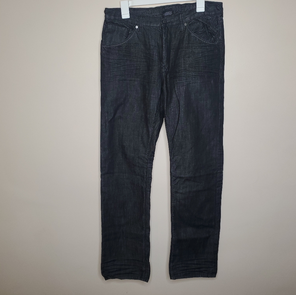 Express Jeans Mens 32x34 Black Rocco Slim Fit Straight‎ Leg Denim Modern